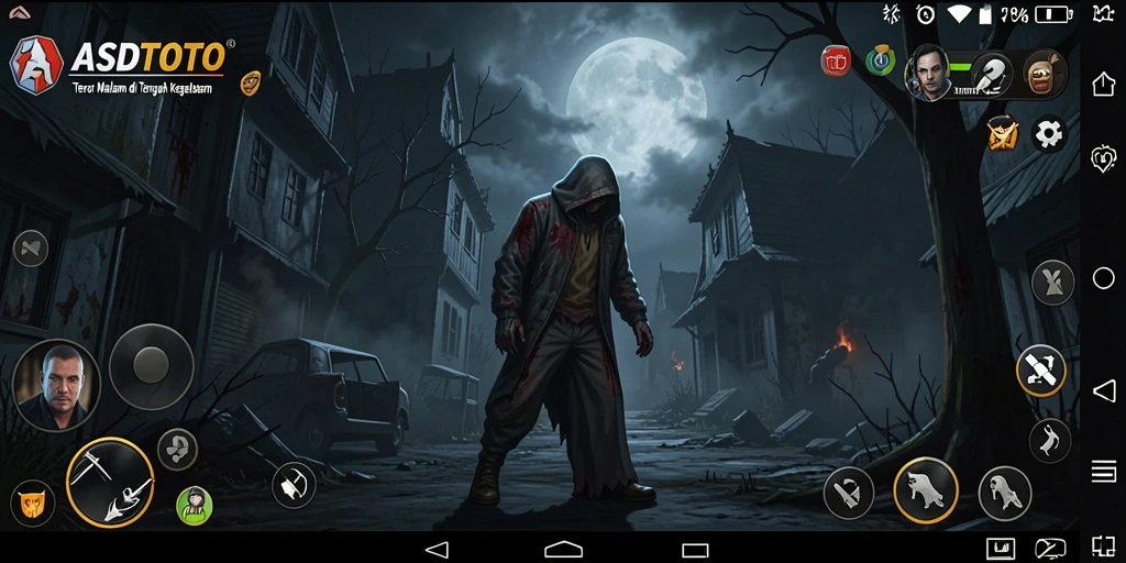 Tampilan gameplay menyeramkan ASDTOTO di tengah kegelapan.