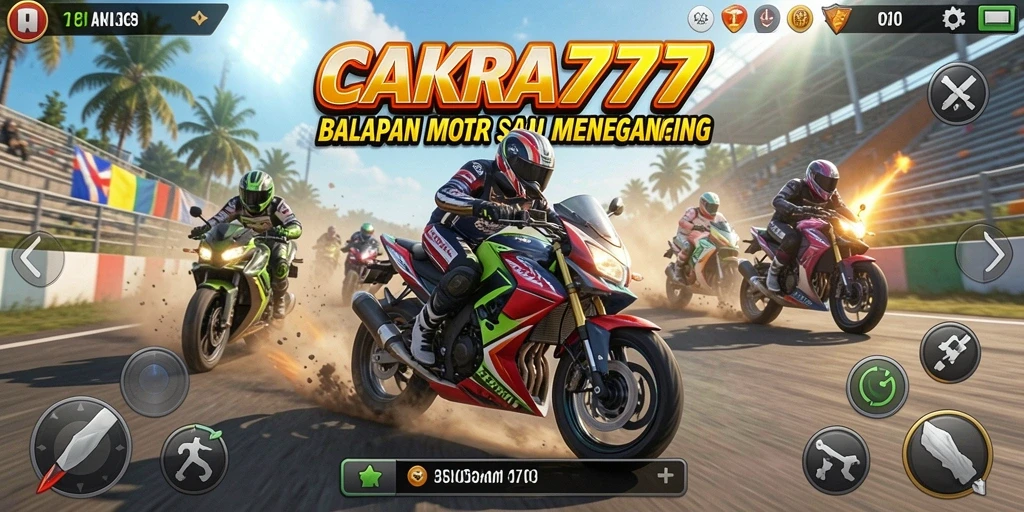 Tampilan gameplay menarik CAKRA777 dengan balapan motor yang seru.