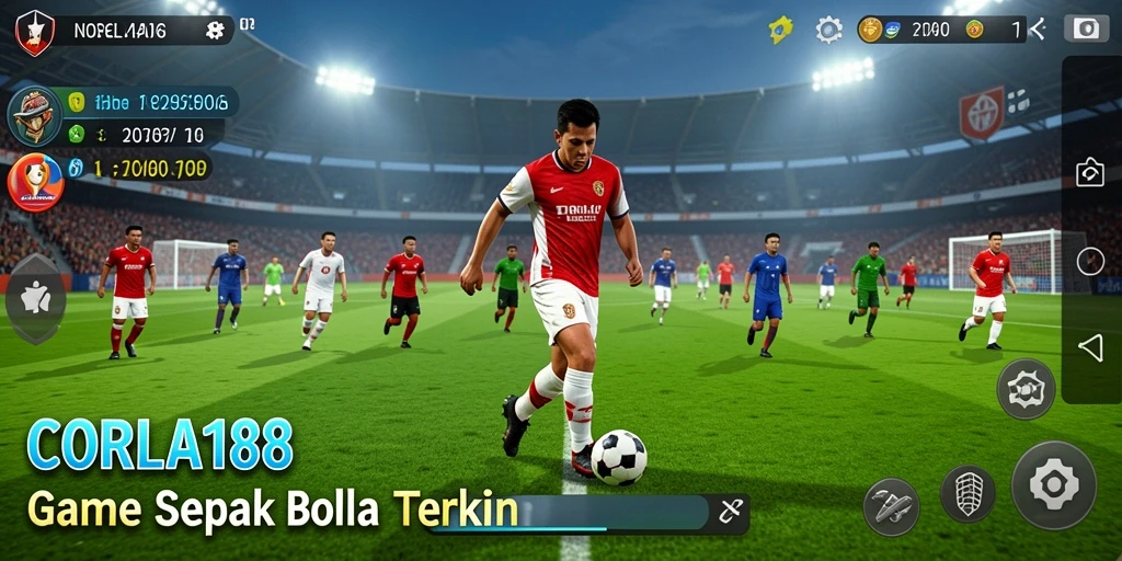 Tampilan gameplay utama CORLA188 yang mendebarkan dan realistis di lapangan sepak bola.
