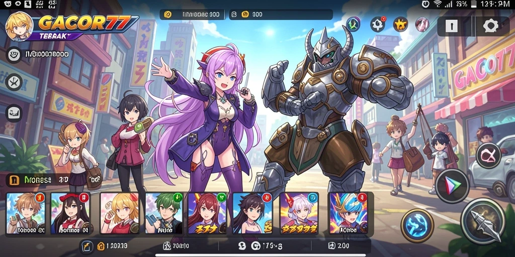 Screenshot permainan GACOR77 menunjukkan aksi seru karakter anime.