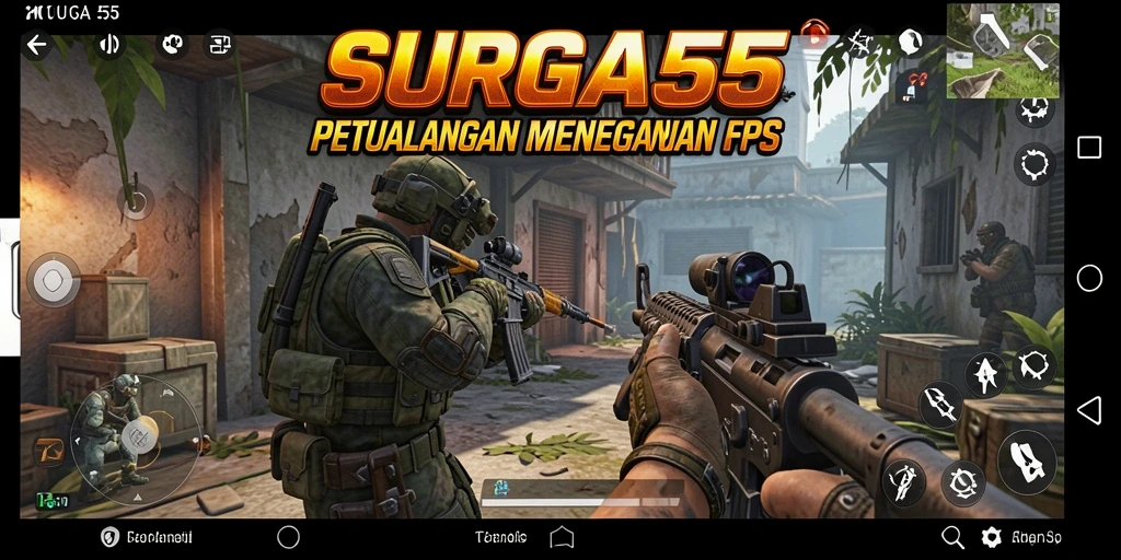 Gameplay intens SURGA55 dengan aksi tembak-menembak yang seru.